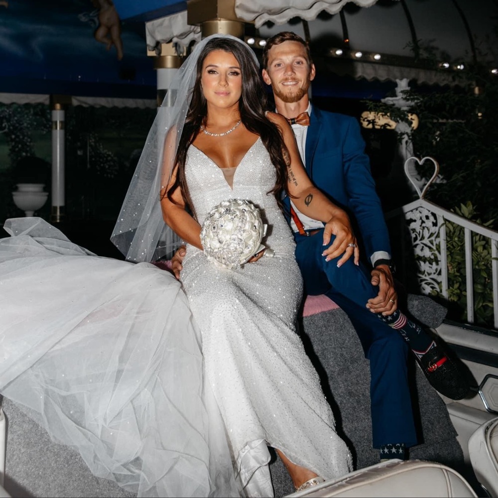 Sherri Hill Ivory Beaded Wedding Dress W Rhinestone Train